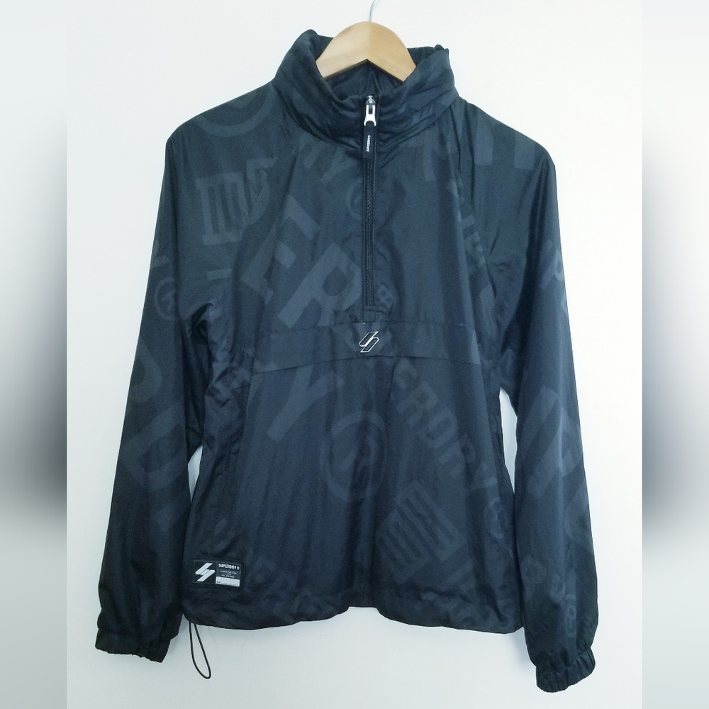 Superdry Code Sportswear Black Quarter Zip Foldable Hood Water Resistant Jacket